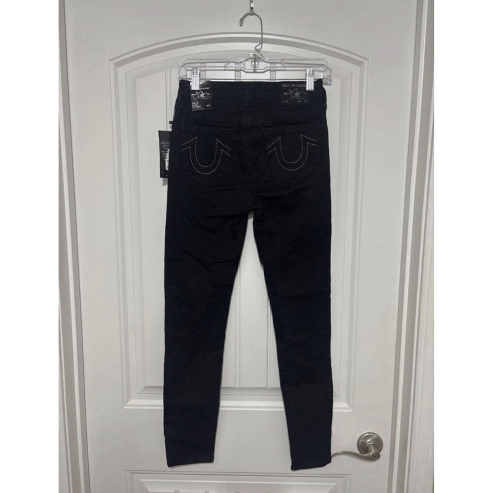 True Religion Mid Rise Skinny Black Denim Jeans Size 27 Stretch 5-Pocket Logo - Picture 3 of 8
